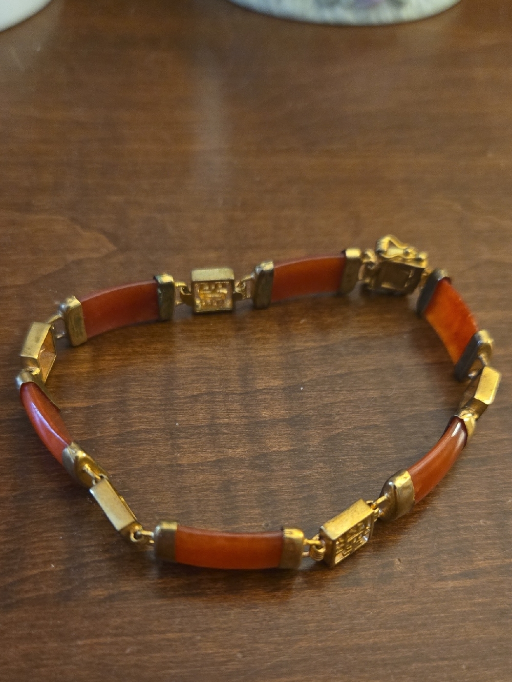 Gold-Tone Chinese Jade Link Bracelet